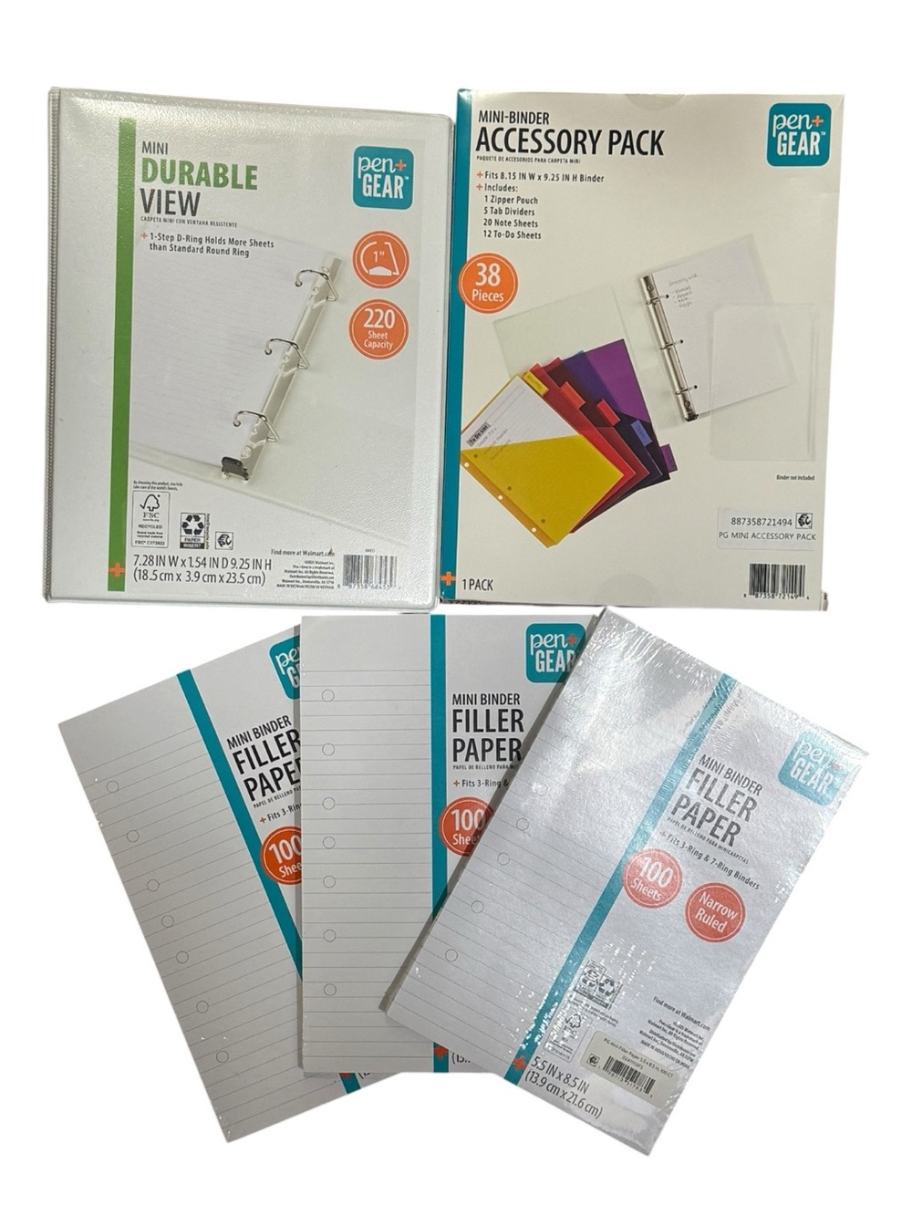 Pen+Gear 1” Mini Binder, 3Pk Ruled Filler Paper, and Binder Accessory Bundle NWT